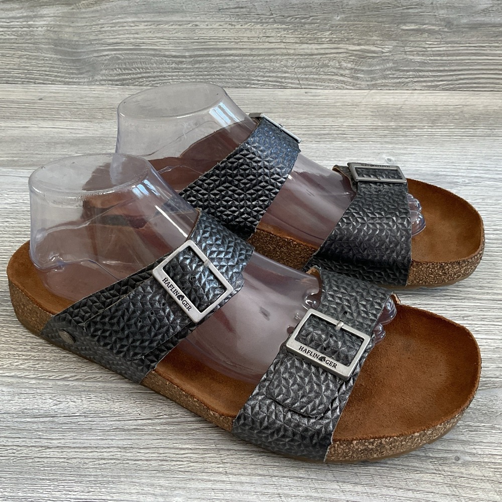 Haflinger Andrea Metallic Gray Leather Slip On Sandals Womens Size US 11 - 42EU